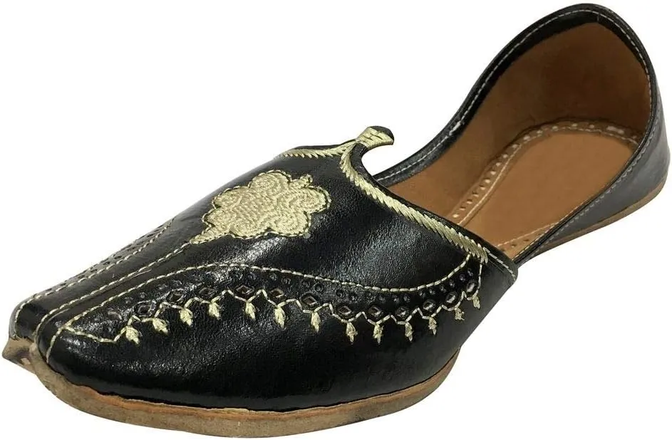 Black Men Vintage Look Handmade Leather Khussa Shoes Indian Aladdin Juttis
