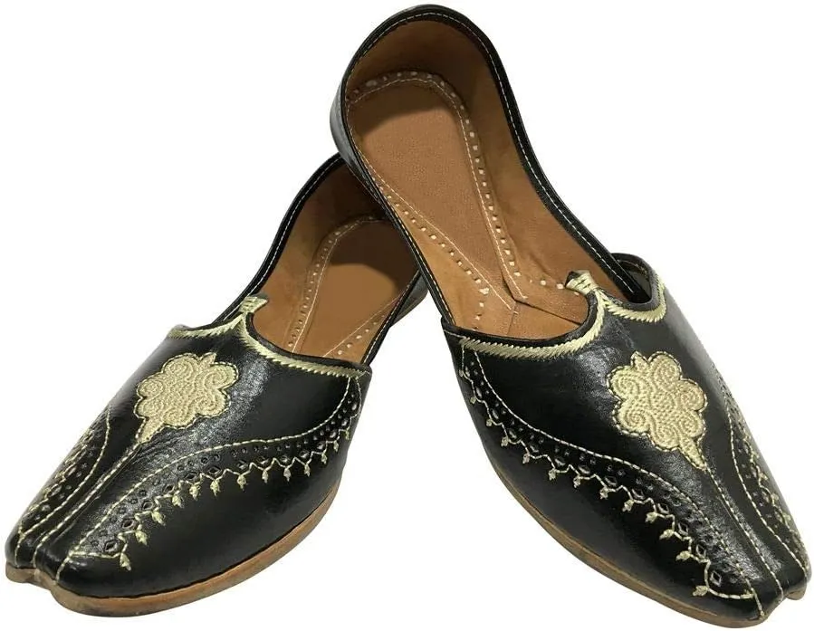 Black Men Vintage Look Handmade Leather Khussa Shoes Indian Aladdin Juttis