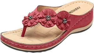 Bohemian Floral Orthopedic Sandals for Women, Summer Womens Beach Travel Flip Flops Comfortable Casual Dressy Wedges Sandals