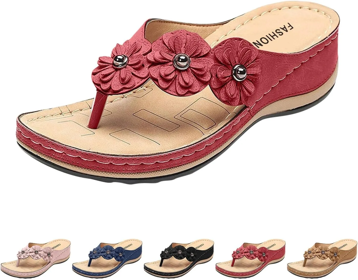 Bohemian Floral Orthopedic Sandals for Women, Summer Womens Beach Travel Flip Flops Comfortable Casual Dressy Wedges Sandals