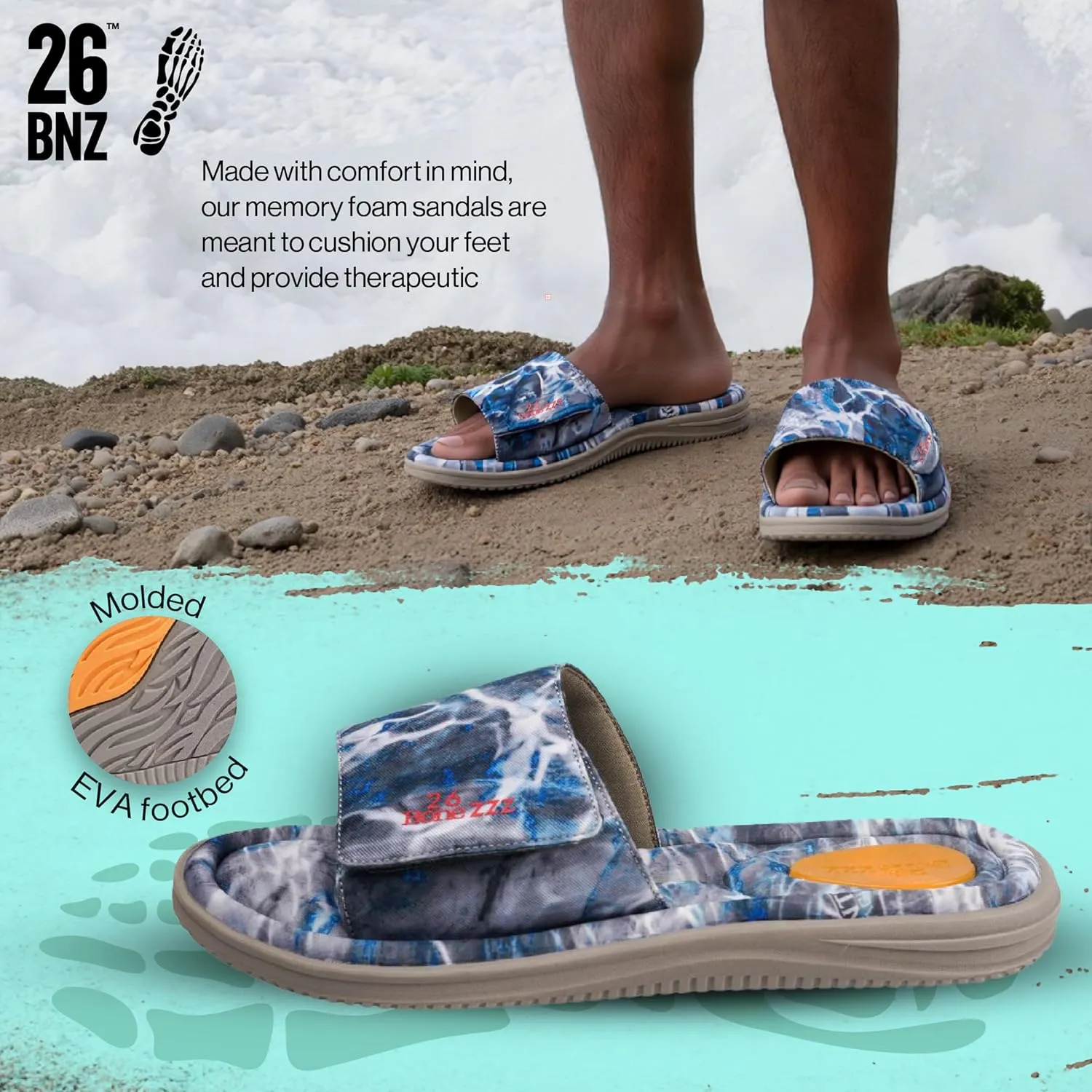 Bonezzz Glidzzz Memory Foam Slides – Recovery Sandals w/Heel Pad & EVA Traction