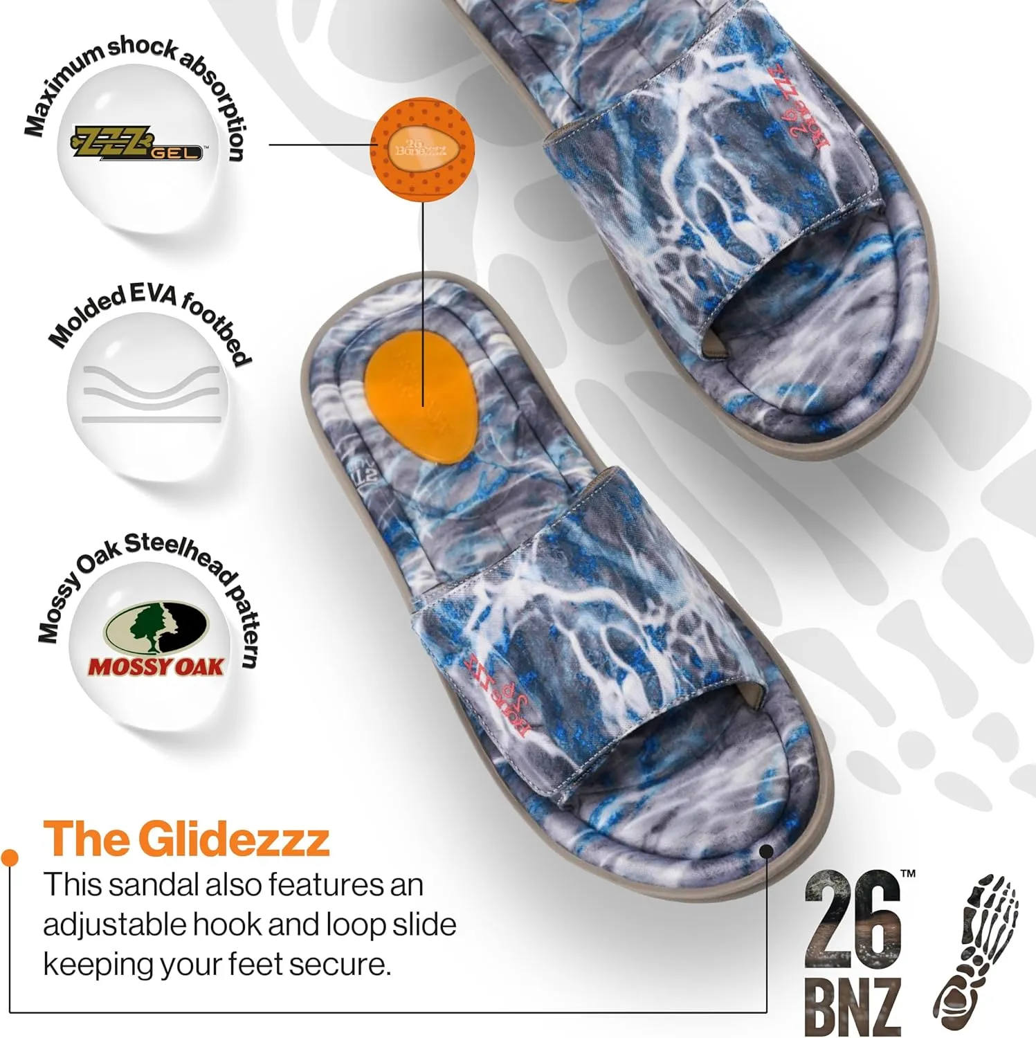 Bonezzz Glidzzz Memory Foam Slides – Recovery Sandals w/Heel Pad & EVA Traction