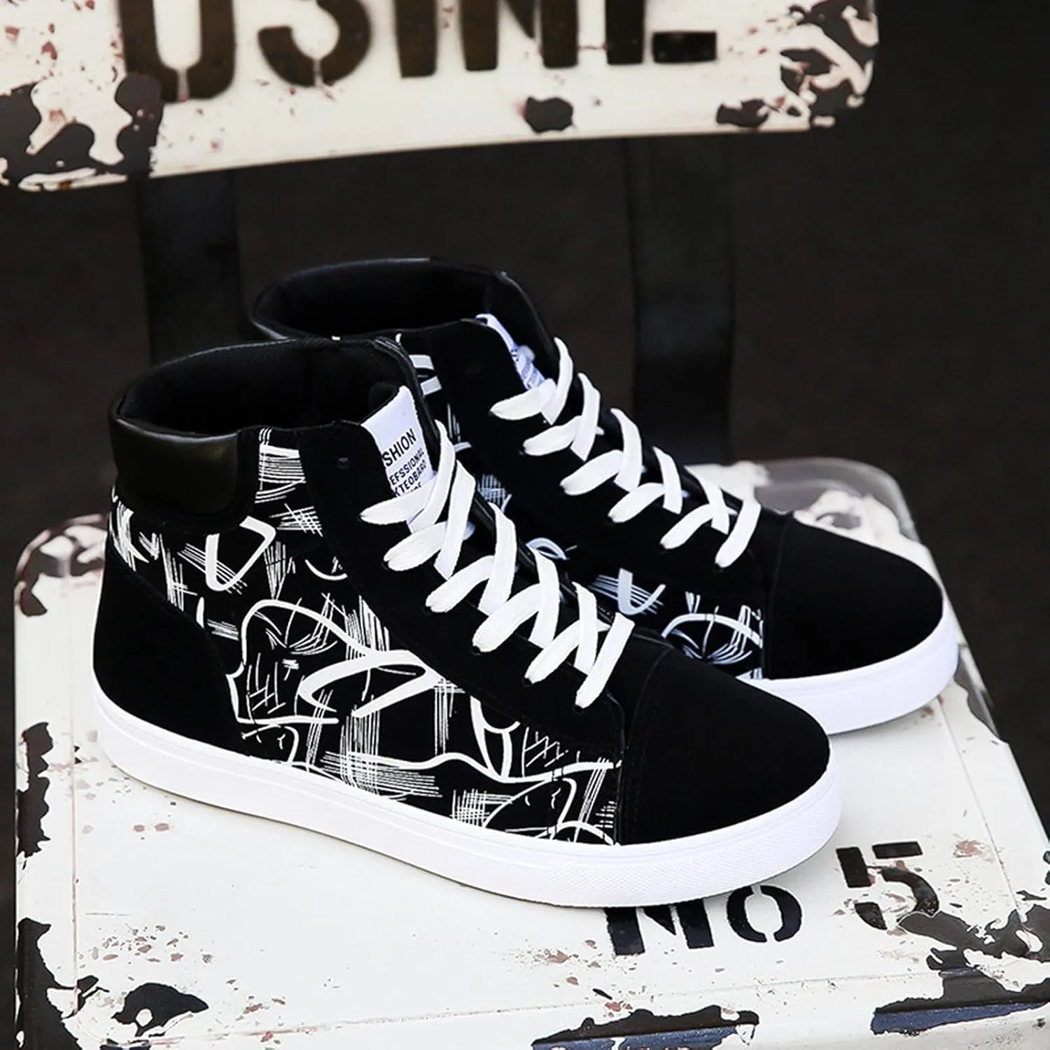 BORAMAX Mens Walking Shoes Slip On High Tops Graffiti Flat Sneaker Men's High Top Non Slip Canvas Tennis Shoes