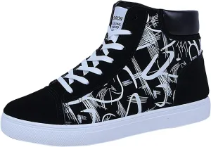 BORAMAX Mens Walking Shoes Slip On High Tops Graffiti Flat Sneaker Men's High Top Non Slip Canvas Tennis Shoes