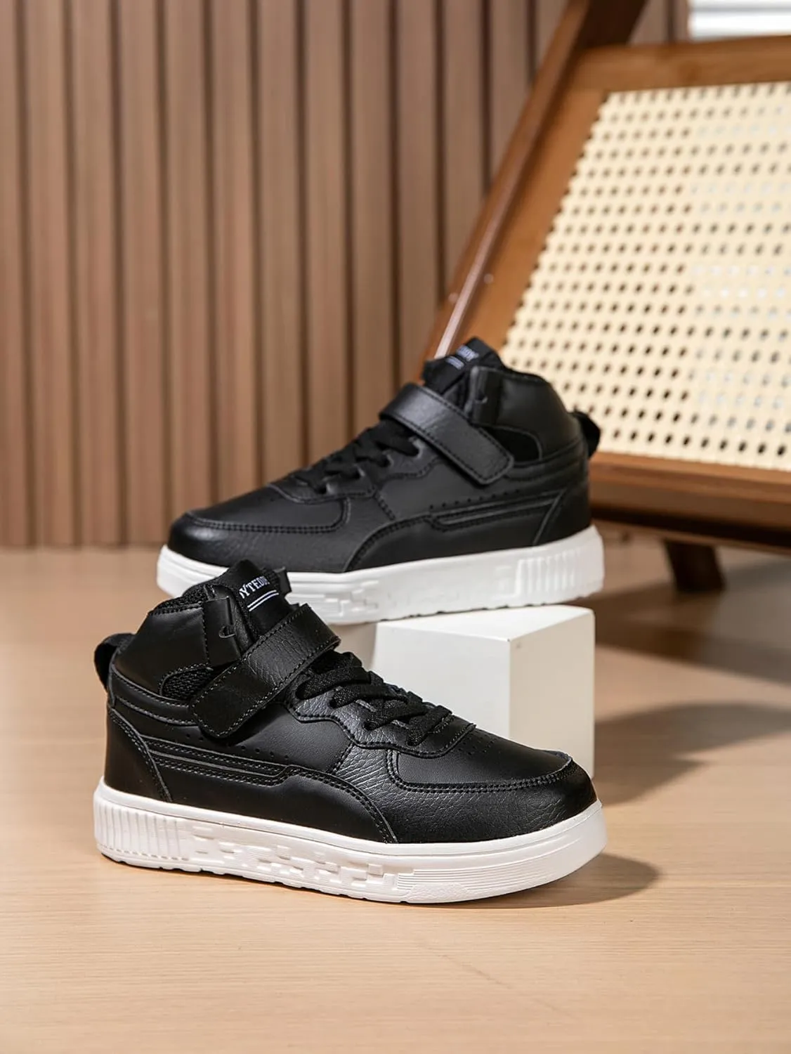 Boy Girl Board Shoes Non-Slip Outdoor Adjustable Strap Closure High Top Sneakers for Little Kids/Big Kids Age 6-12 Years