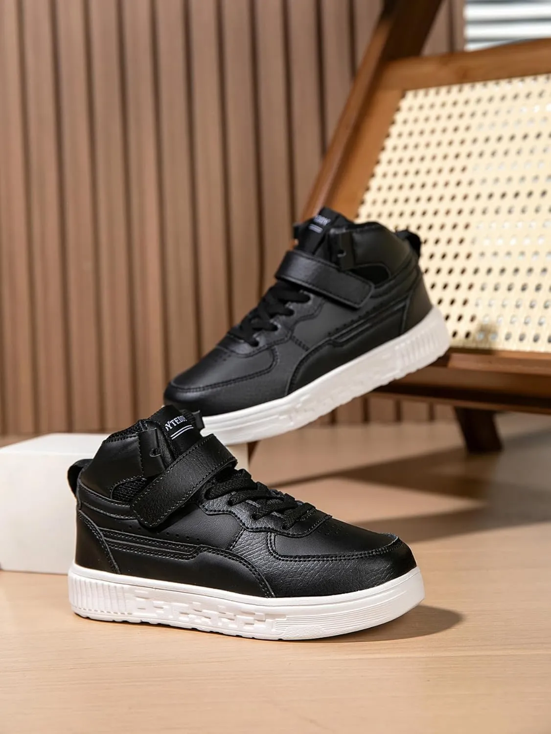 Boy Girl Board Shoes Non-Slip Outdoor Adjustable Strap Closure High Top Sneakers for Little Kids/Big Kids Age 6-12 Years