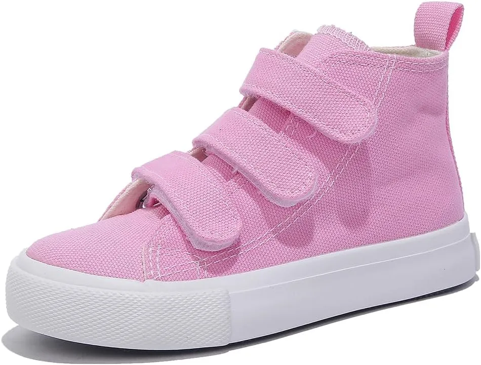 Boys and Girls High Top Children's Canvas Shoes Solid Color Sticky Button Casual Shoes Start School Season Little White Shoes Fashion Sneakers Shoes