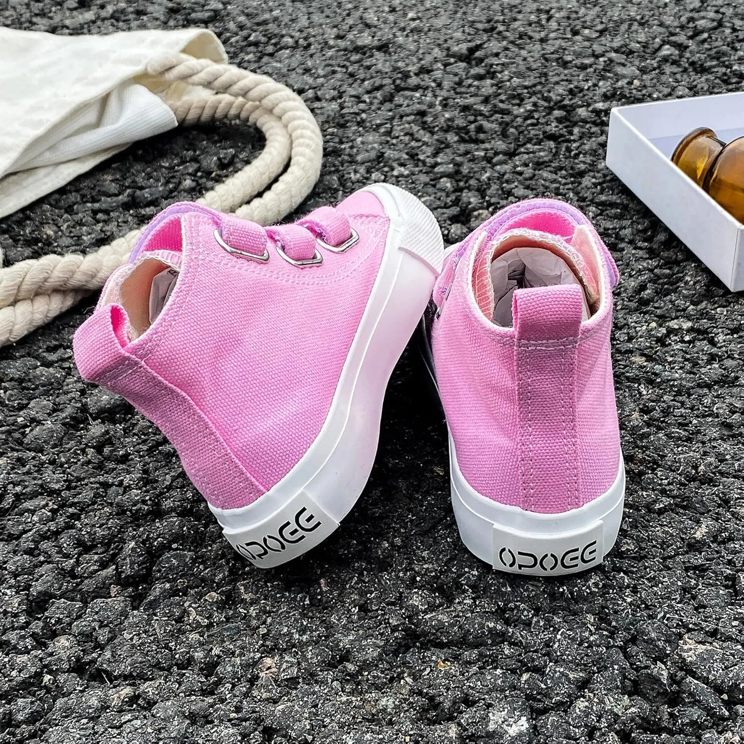 Boys and Girls High Top Children's Canvas Shoes Solid Color Sticky Button Casual Shoes Start School Season Little White Shoes Fashion Sneakers Shoes