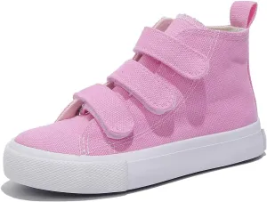 Boys and Girls High Top Children's Canvas Shoes Solid Color Sticky Button Casual Shoes Start School Season Little White Shoes Fashion Sneakers Shoes