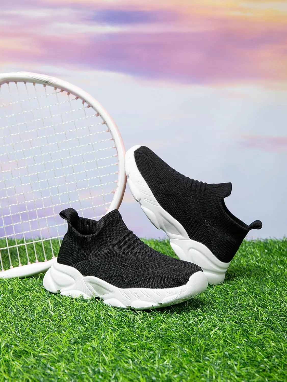 Boys and Girls Sock Shoes Casual Sports Running Walking Knitted Shoes Slip-On High Tops Lightweight Breathable Non Slip (Toddler/Little Kid/Big Kid)
