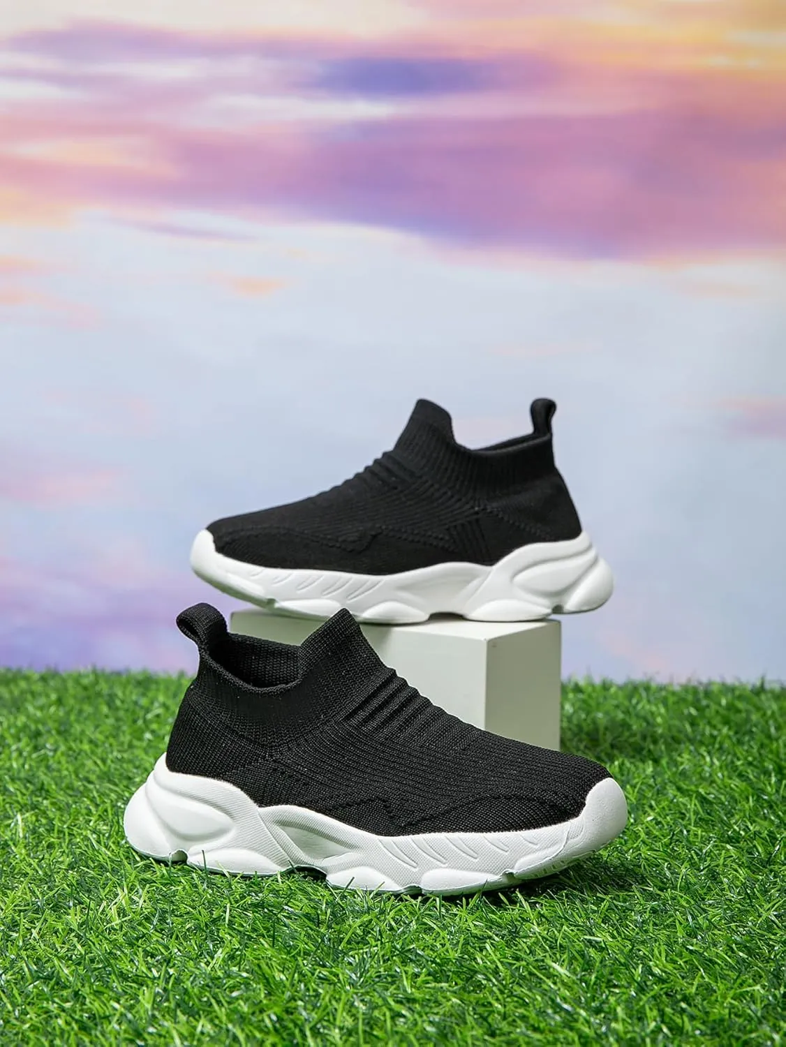 Boys and Girls Sock Shoes Casual Sports Running Walking Knitted Shoes Slip-On High Tops Lightweight Breathable Non Slip (Toddler/Little Kid/Big Kid)