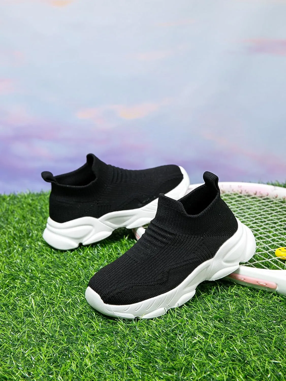 Boys and Girls Sock Shoes Casual Sports Running Walking Knitted Shoes Slip-On High Tops Lightweight Breathable Non Slip (Toddler/Little Kid/Big Kid)