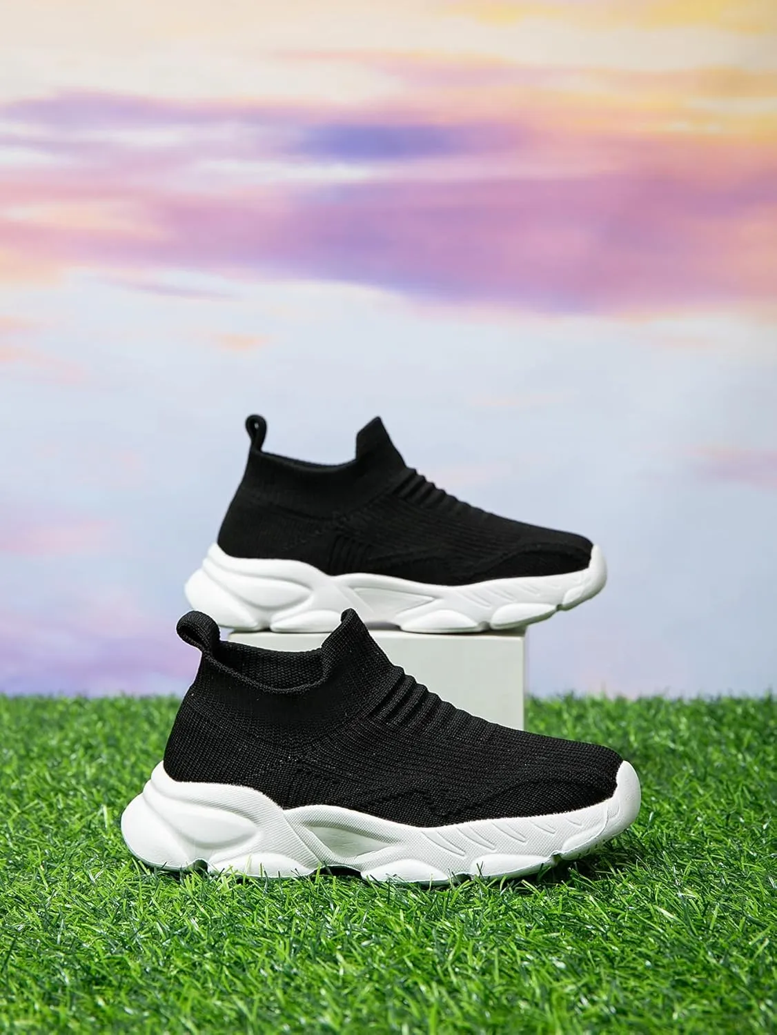 Boys and Girls Sock Shoes Casual Sports Running Walking Knitted Shoes Slip-On High Tops Lightweight Breathable Non Slip (Toddler/Little Kid/Big Kid)