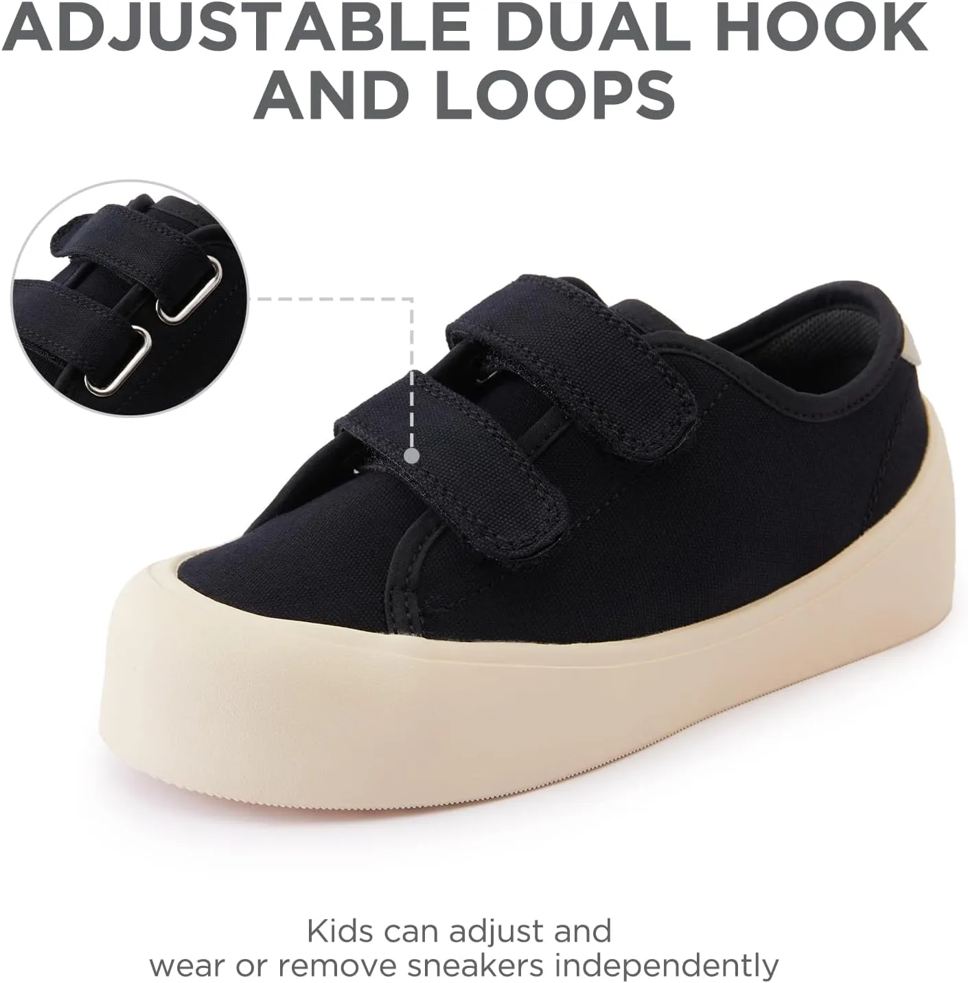 Boys Girls Kids Shoes Dual Hook and Loops Cupsole Casual Lightweight Canvas Sneakers with Sport Sole