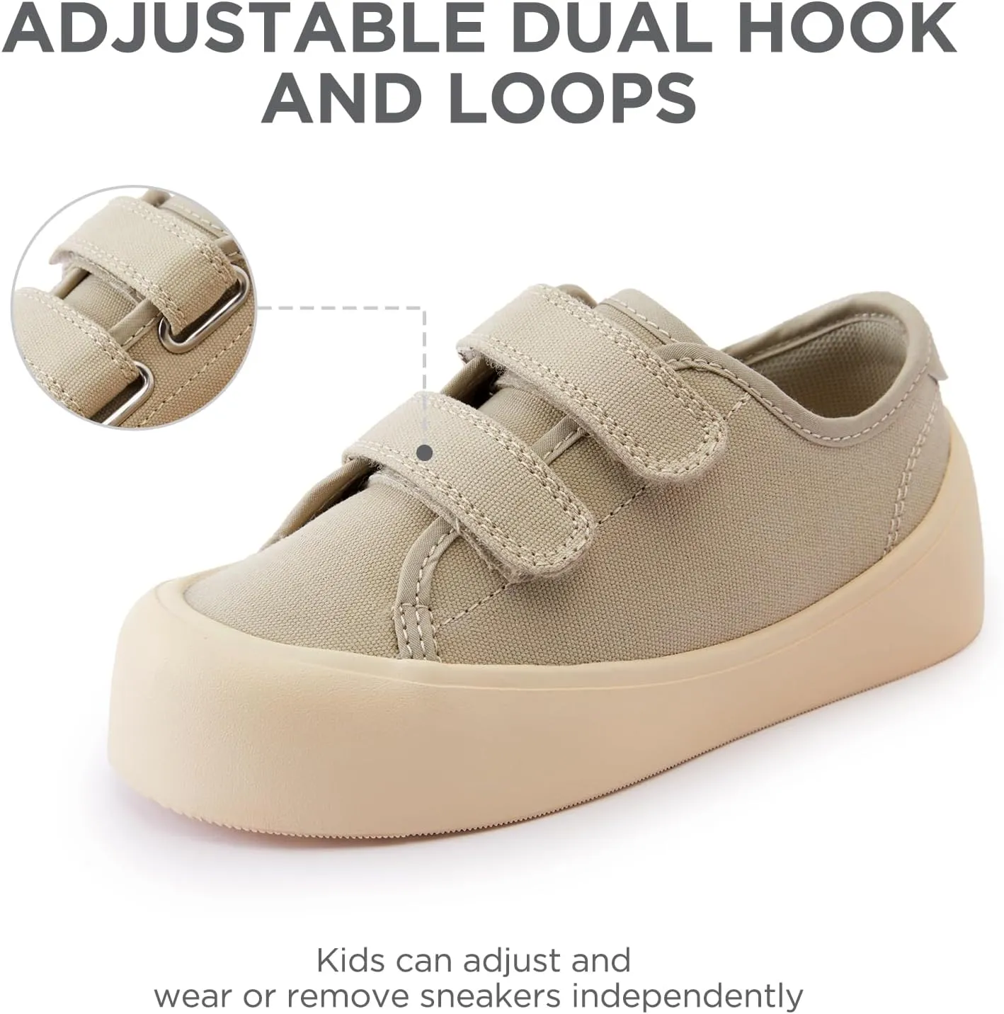 Boys Girls Kids Shoes Dual Hook and Loops Cupsole Casual Lightweight Canvas Sneakers with Sport Sole