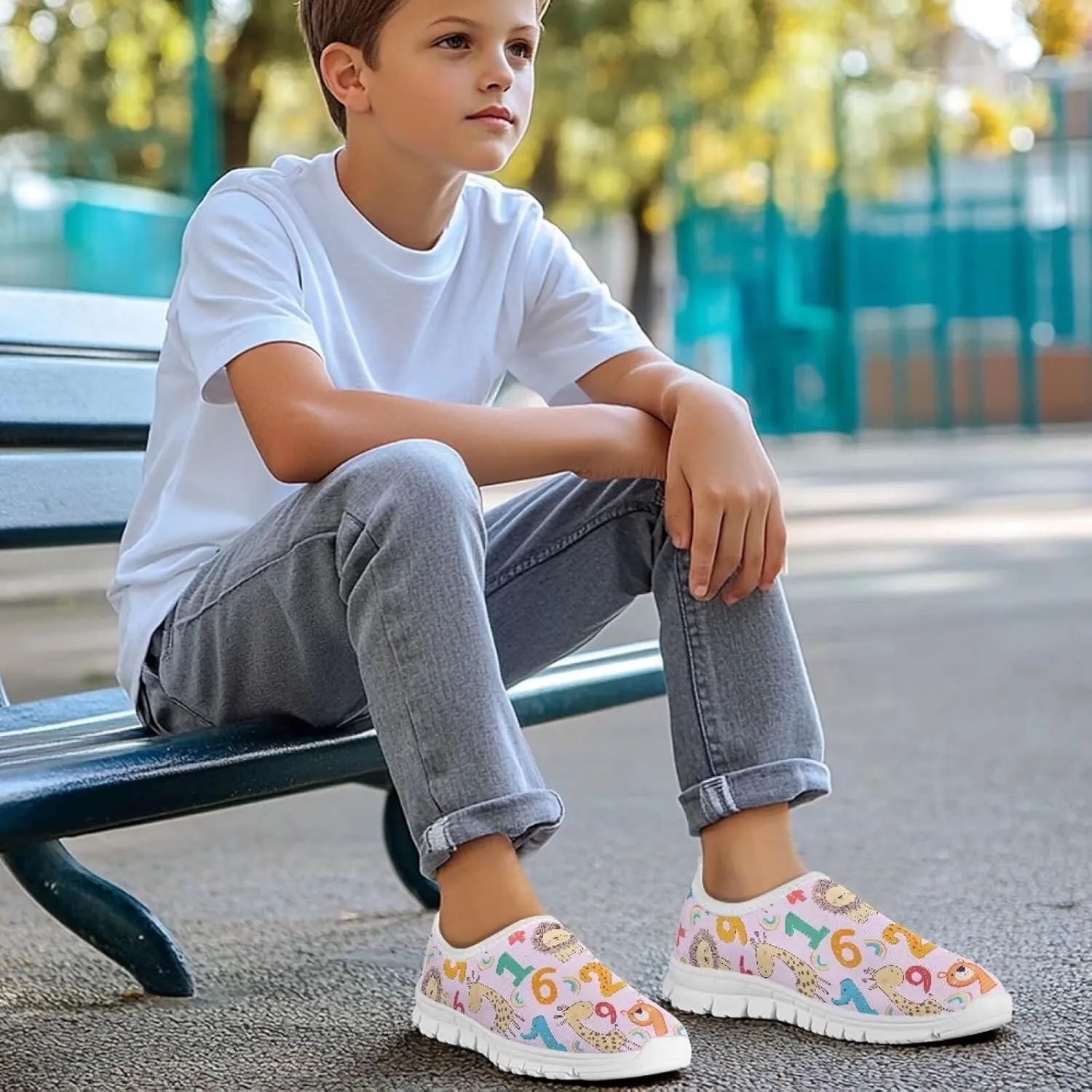 Boys Girls Shoes Kids Slip On Loafers Lightweight Non Slip Soft Walking Shoes Outdoor Low Top Casual Sneakers White Sole Size 11-15