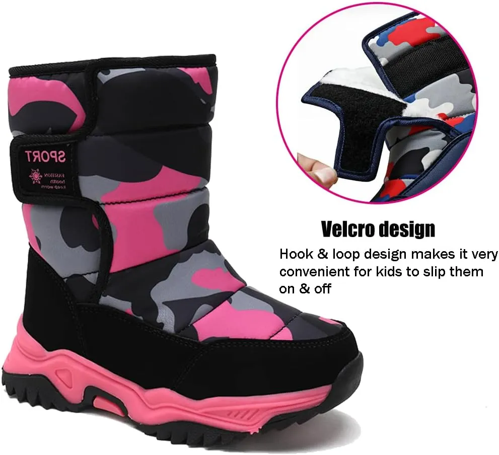 Boys Girls Snow Boots Winter Outdoor Waterproof Slip Resistant Cold Weather Shoes(Little Kid/Big Kid)