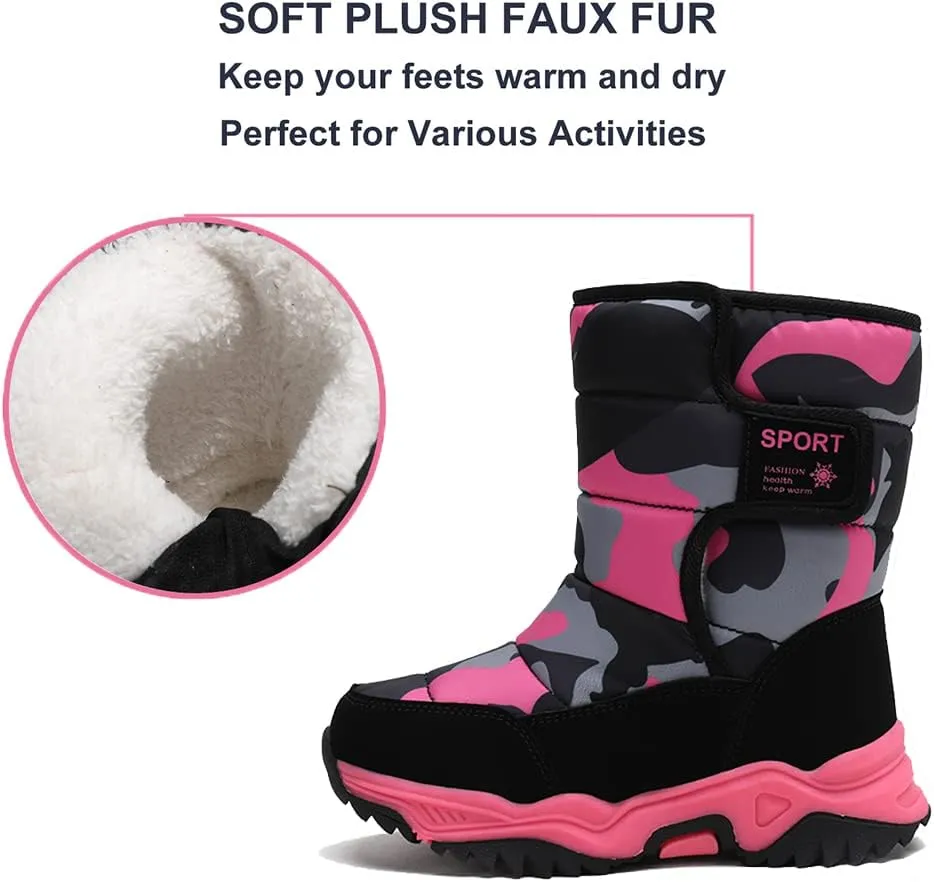 Boys Girls Snow Boots Winter Outdoor Waterproof Slip Resistant Cold Weather Shoes(Little Kid/Big Kid)