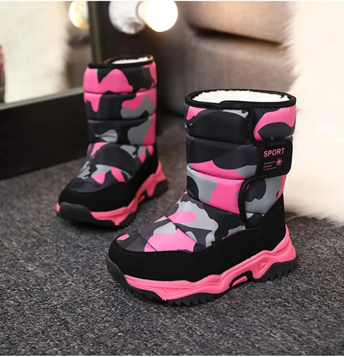 Boys Girls Snow Boots Winter Outdoor Waterproof Slip Resistant Cold Weather Shoes(Little Kid/Big Kid)
