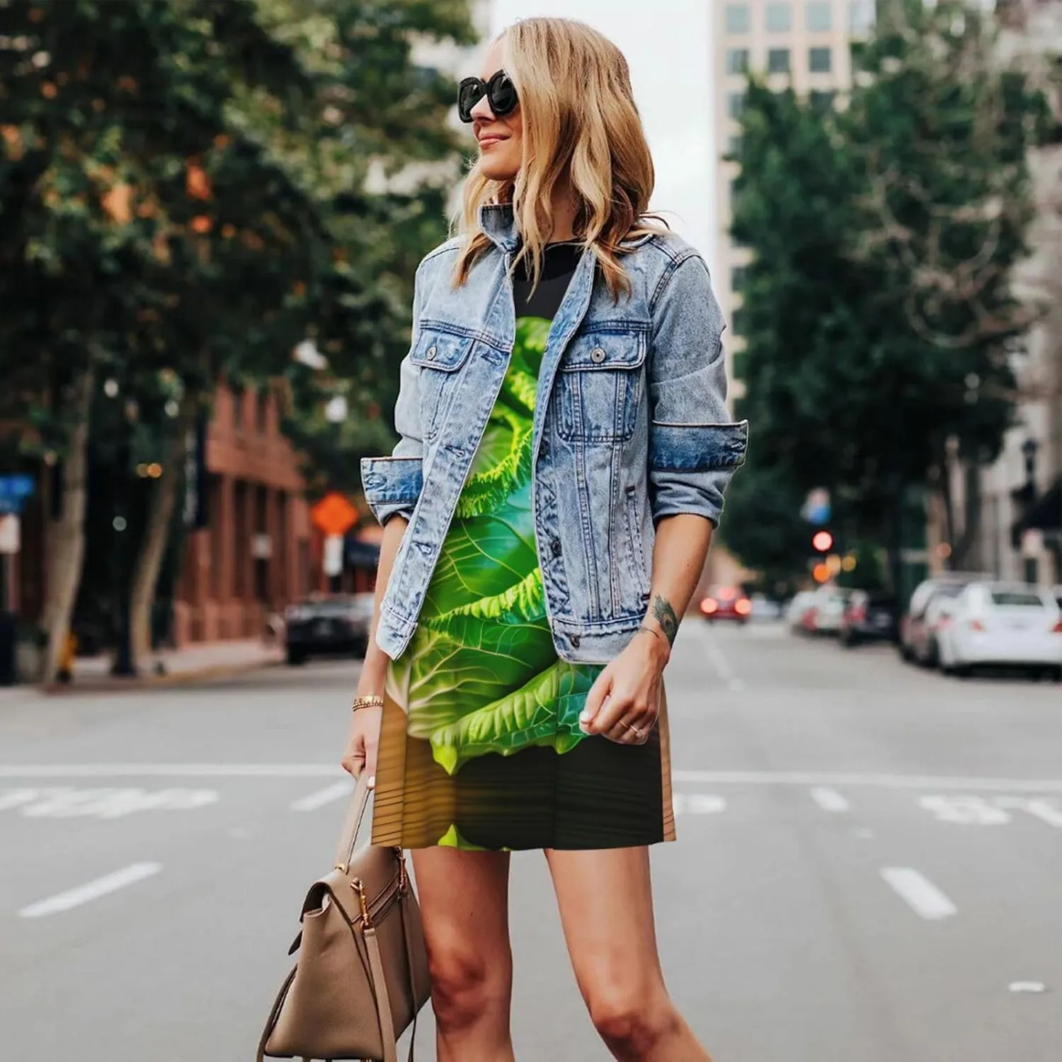 Bright Cabbage Print Practical Women Sleeveless Dressround Neck Casual Summer Dresses for Everyday Wear