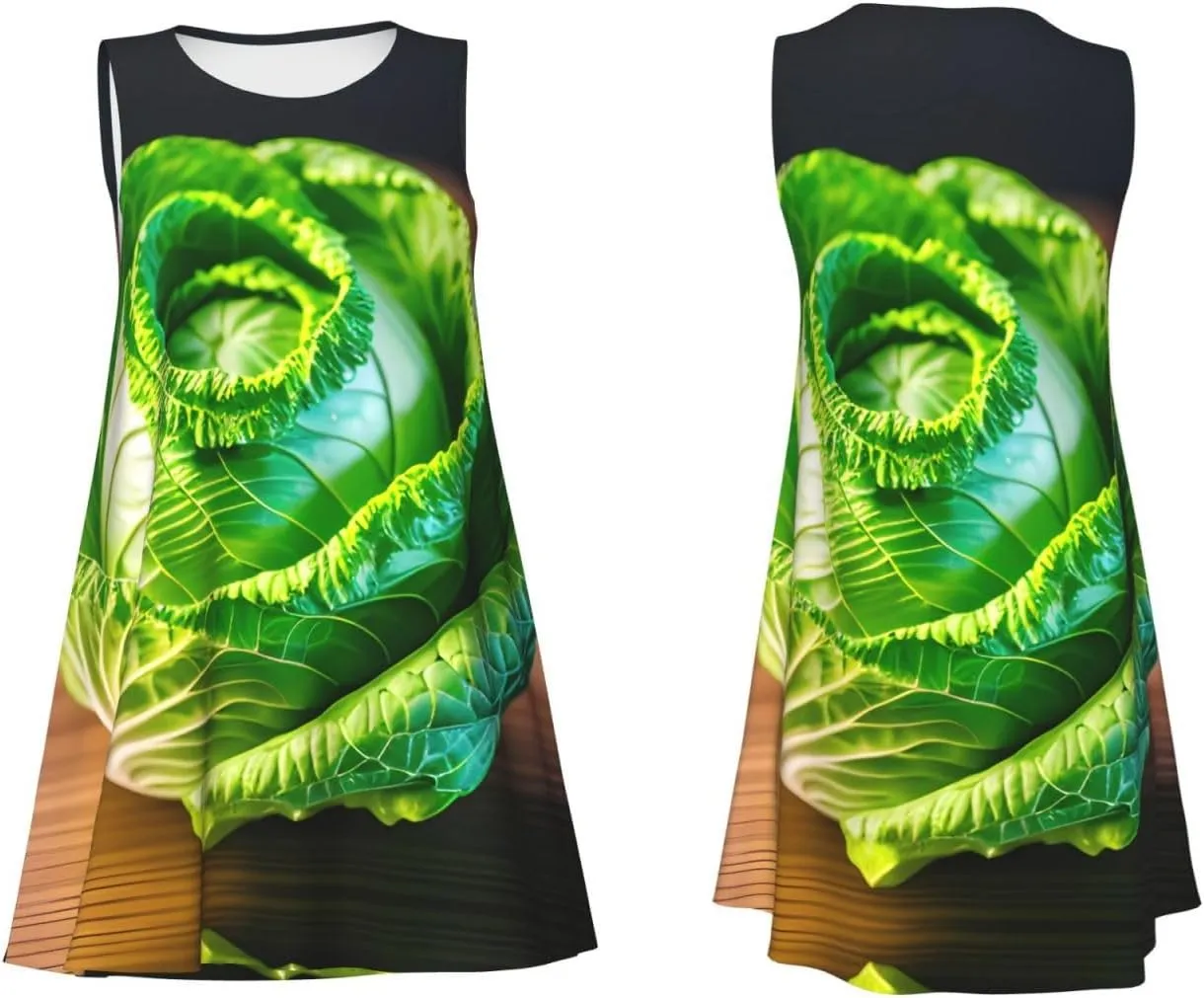 Bright Cabbage Print Practical Women Sleeveless Dressround Neck Casual Summer Dresses for Everyday Wear