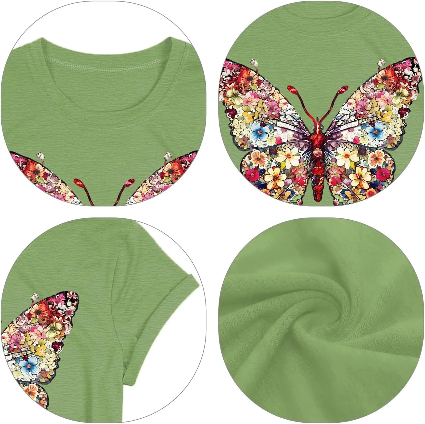 Butterfly T-Shirts for Women Butterflys Flowers Print Shirts Insect Lover Casual Short Sleeved Tops