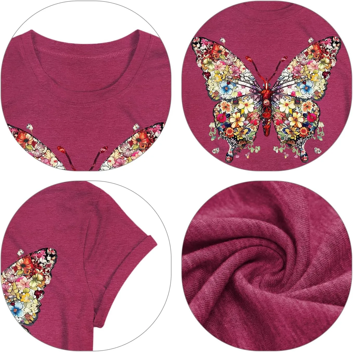 Butterfly T-Shirts for Women Butterflys Flowers Print Shirts Insect Lover Casual Short Sleeved Tops