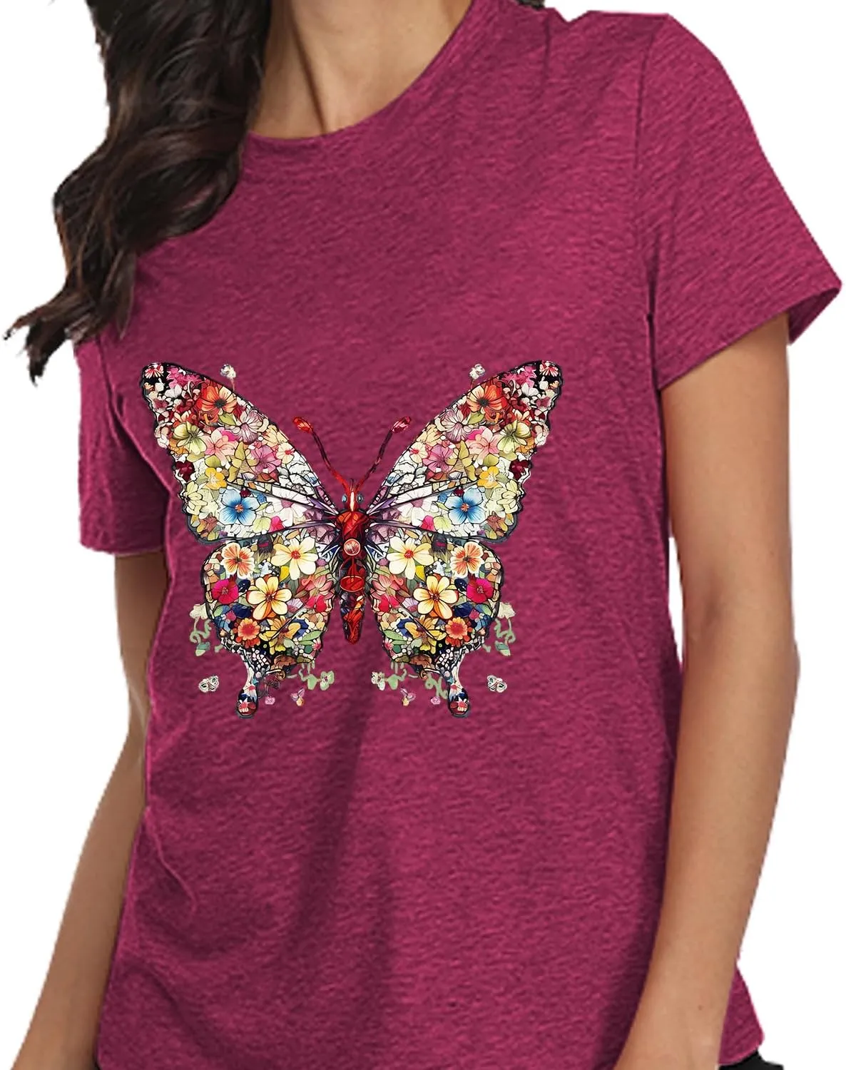 Butterfly T-Shirts for Women Butterflys Flowers Print Shirts Insect Lover Casual Short Sleeved Tops