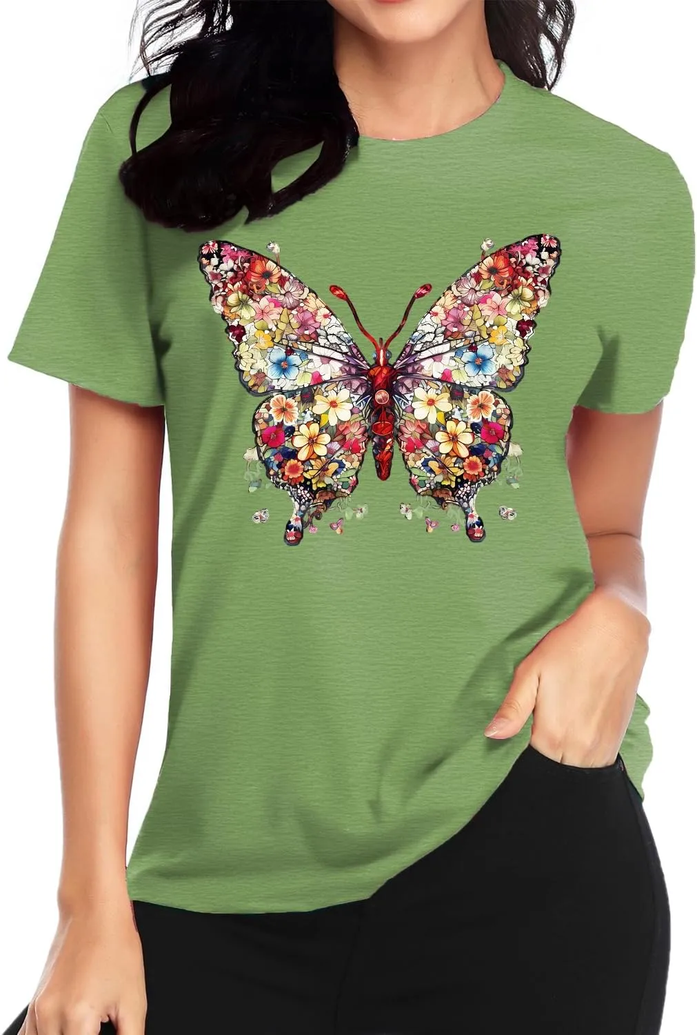 Butterfly T-Shirts for Women Butterflys Flowers Print Shirts Insect Lover Casual Short Sleeved Tops