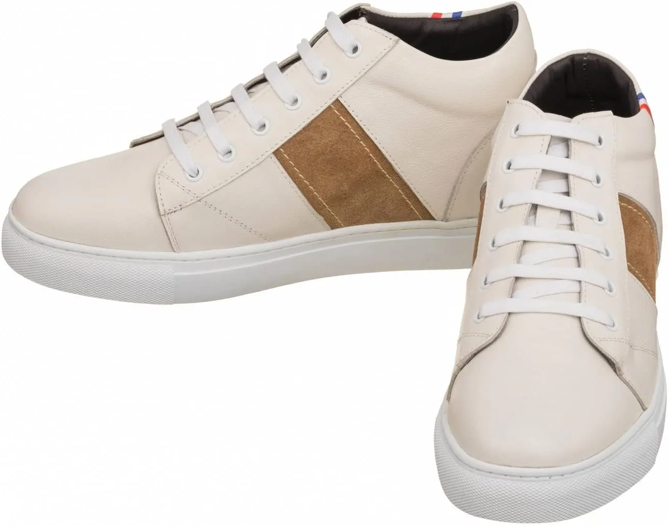 CALTO Men's Invisible Height Increasing Elevator Shoes - Beige White Leather Lace-up Sneakers - 2.8 Inches Taller - K53101 - Size 10 D(M) US