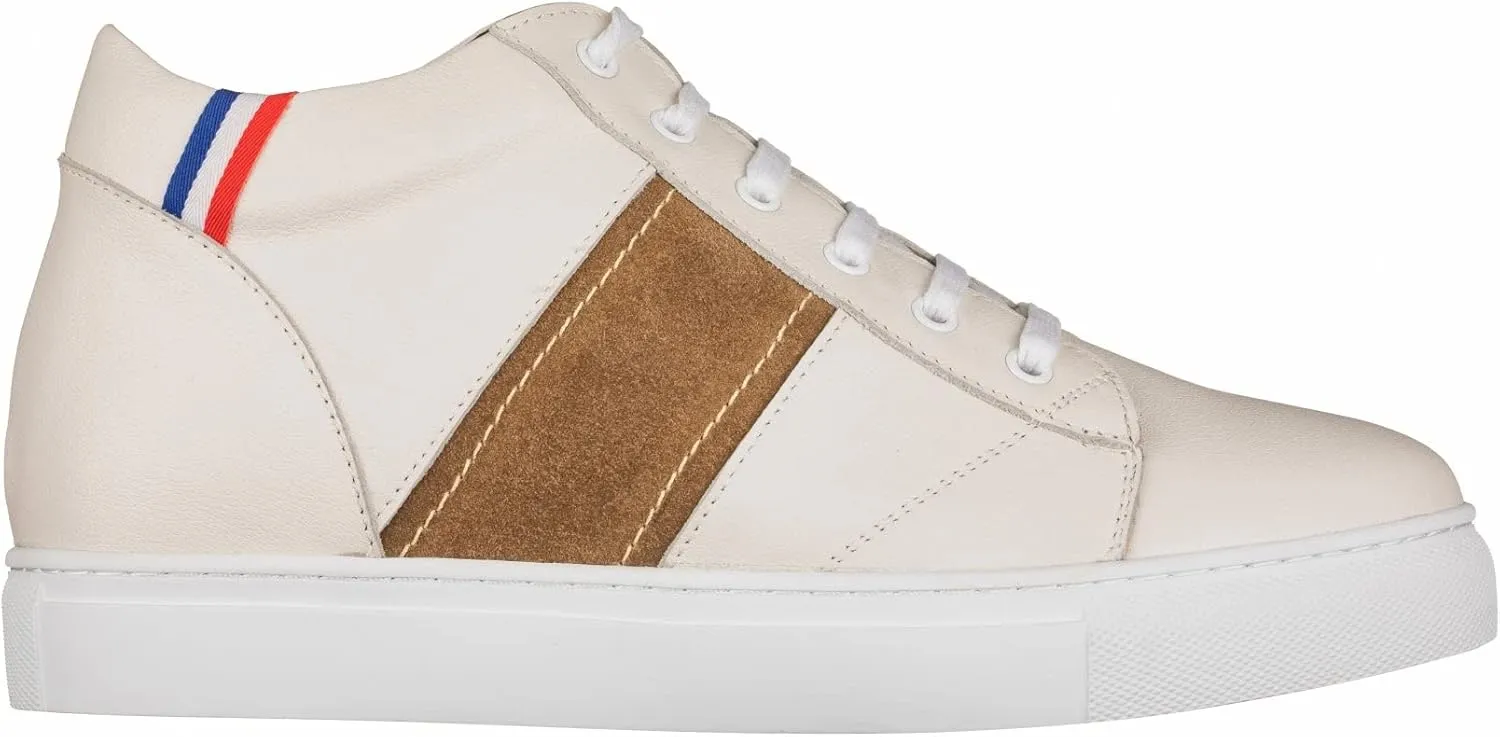 CALTO Men's Invisible Height Increasing Elevator Shoes - Beige White Leather Lace-up Sneakers - 2.8 Inches Taller - K53101 - Size 10 D(M) US