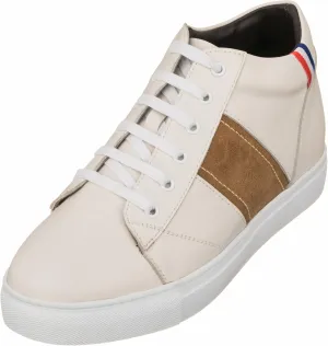 CALTO Men's Invisible Height Increasing Elevator Shoes - Beige White Leather Lace-up Sneakers - 2.8 Inches Taller - K53101 - Size 10 D(M) US
