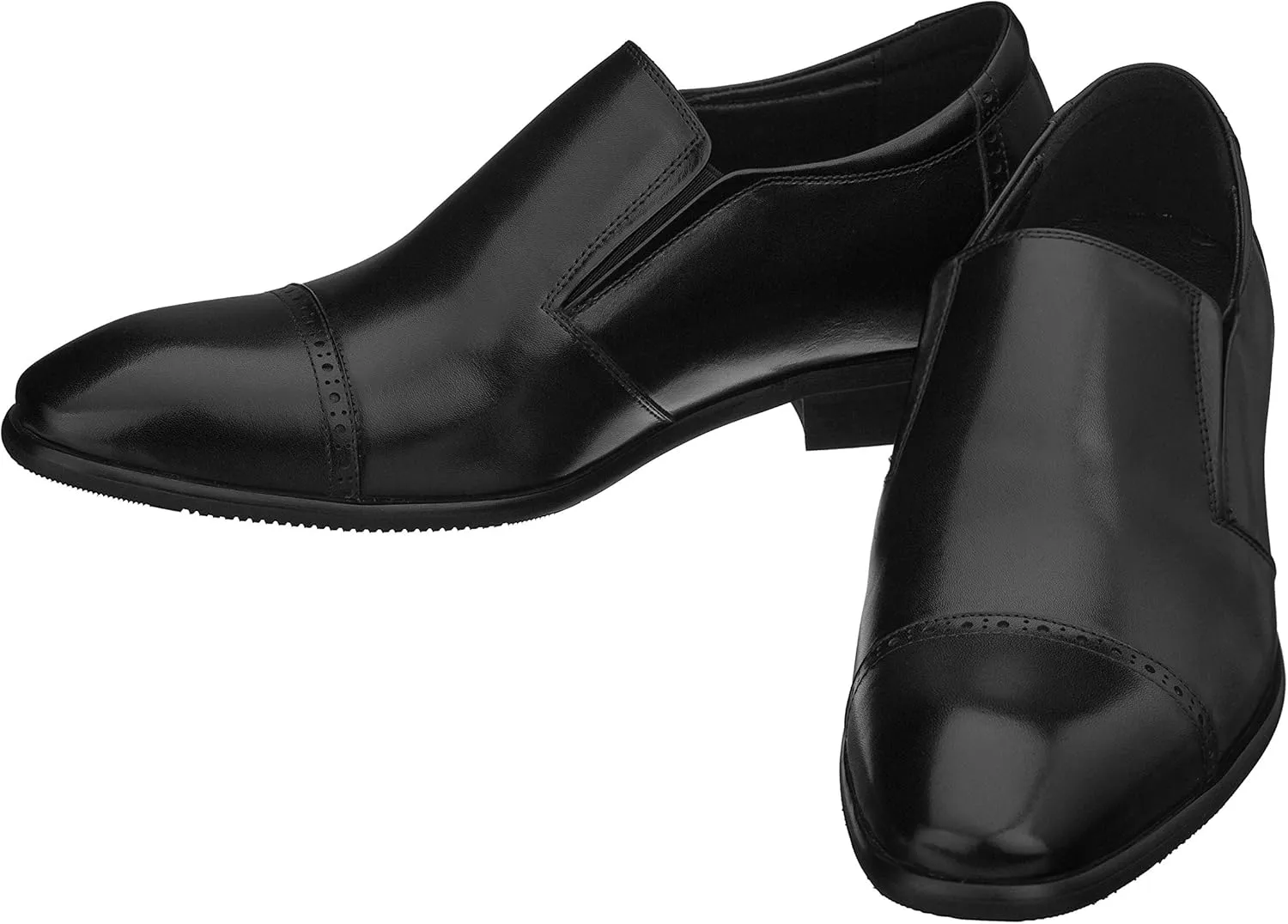 CALTO Men's Invisible Height Increasing Elevator Shoes - Black Leather Slip-on Formal Dress Loafers- 2.4 Inches Taller - Y6115 - Size 7.5 D(M) US