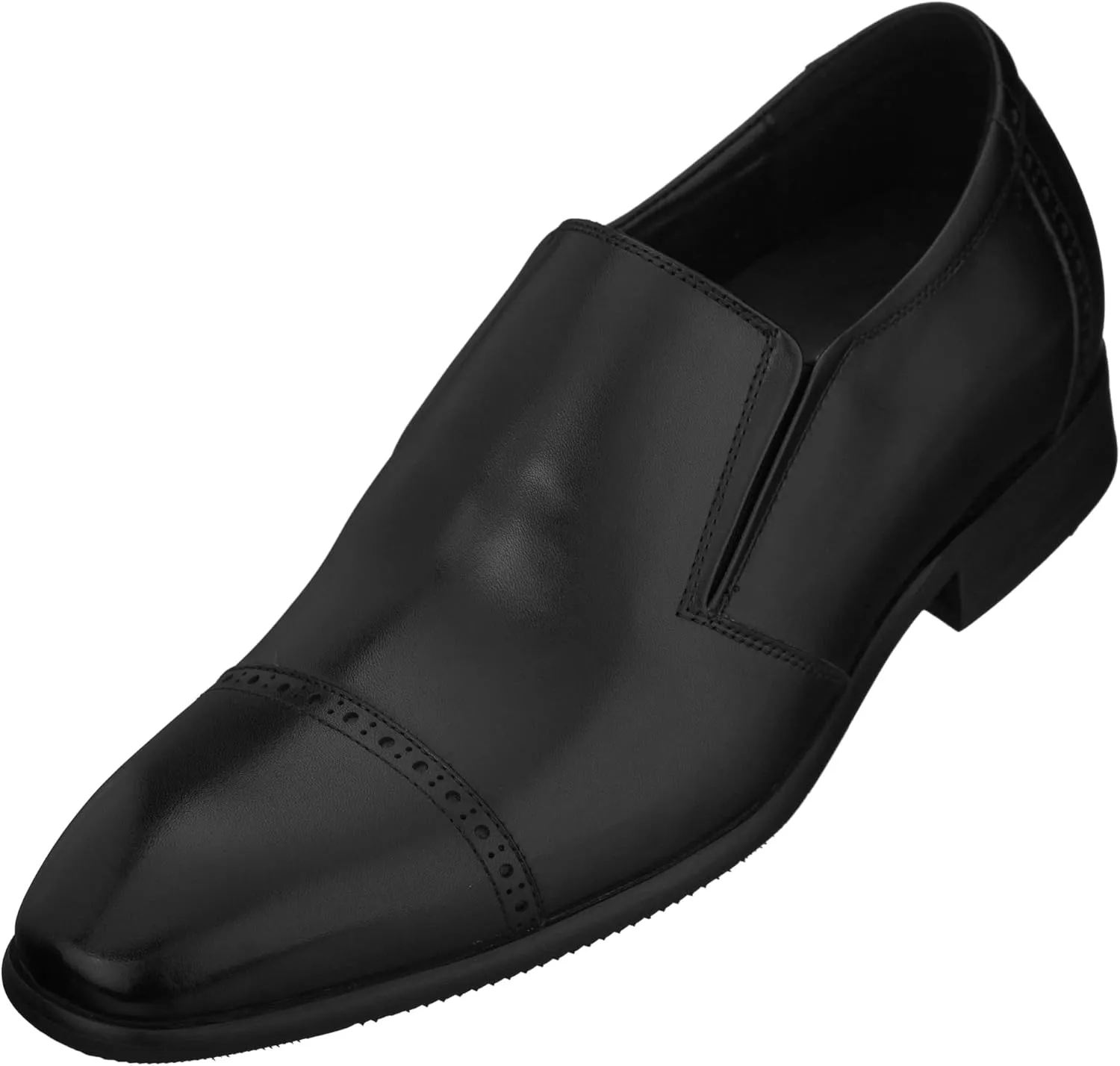 CALTO Men's Invisible Height Increasing Elevator Shoes - Black Leather Slip-on Formal Dress Loafers- 2.4 Inches Taller - Y6115 - Size 7.5 D(M) US