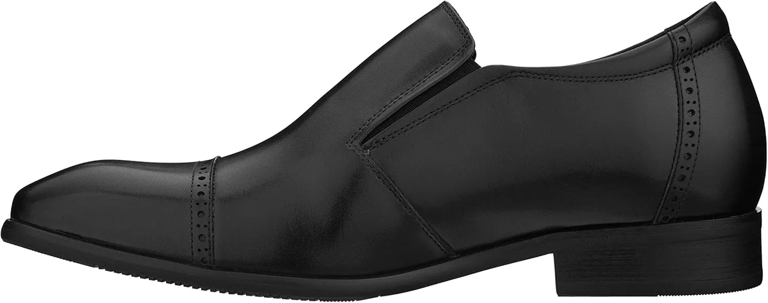 CALTO Men's Invisible Height Increasing Elevator Shoes - Black Leather Slip-on Formal Dress Loafers- 2.4 Inches Taller - Y6115 - Size 7.5 D(M) US