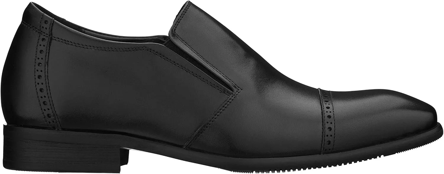 CALTO Men's Invisible Height Increasing Elevator Shoes - Black Leather Slip-on Formal Dress Loafers- 2.4 Inches Taller - Y6115 - Size 7.5 D(M) US