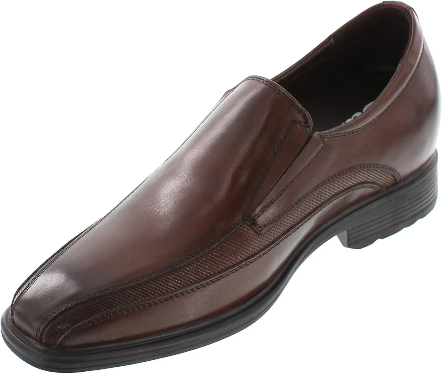CALTO Men's Invisible Height Increasing Elevator Shoes - Dark Brown Leather Slip-on Super Lightweight Formal Loafers - 3 Inches Taller - G60125 - Size 8 D(M) US