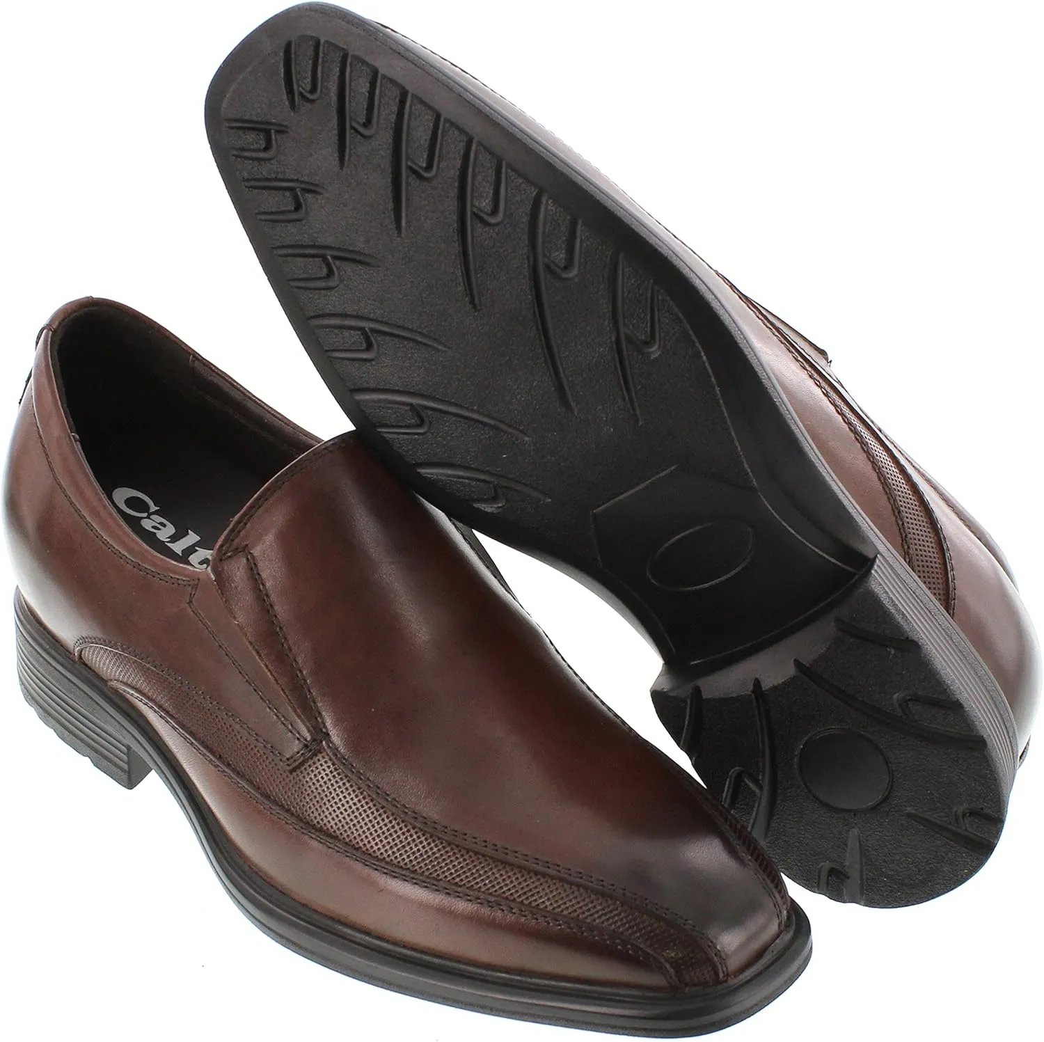 CALTO Men's Invisible Height Increasing Elevator Shoes - Dark Brown Leather Slip-on Super Lightweight Formal Loafers - 3 Inches Taller - G60125 - Size 8 D(M) US