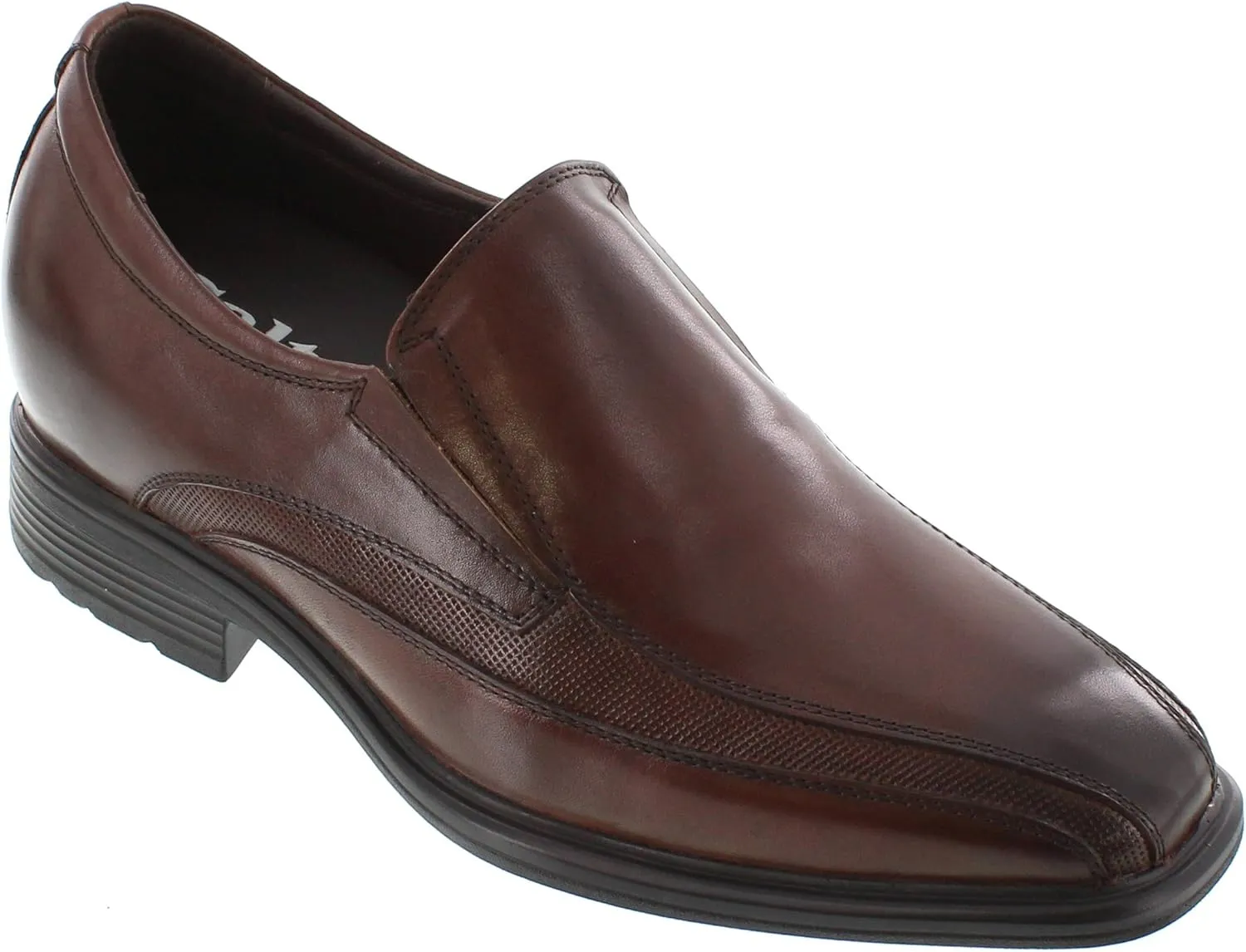 CALTO Men's Invisible Height Increasing Elevator Shoes - Dark Brown Leather Slip-on Super Lightweight Formal Loafers - 3 Inches Taller - G60125 - Size 8 D(M) US