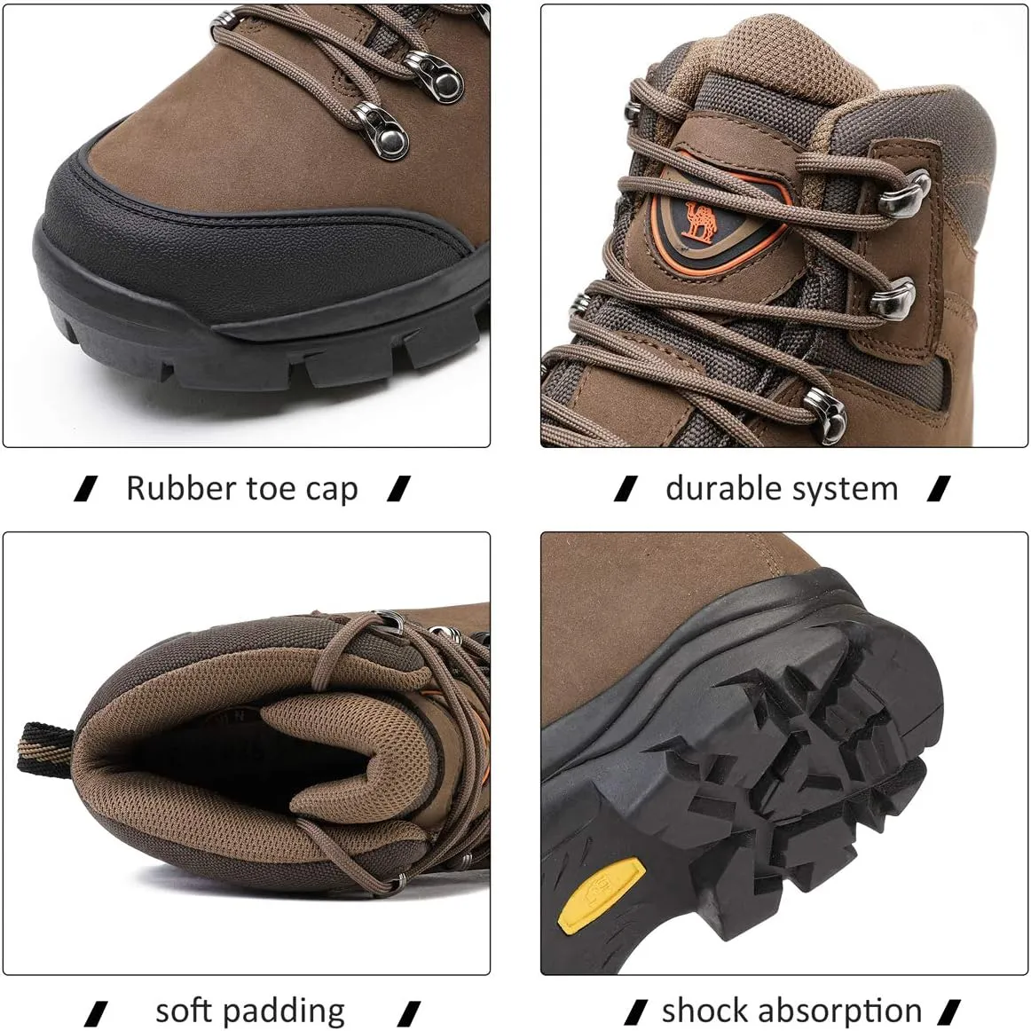 CAMEL CROWN Mens Hiking Boots Outdoor Trekking Backpacking Boot Mid Hiker Boot for Men Genuine Leather