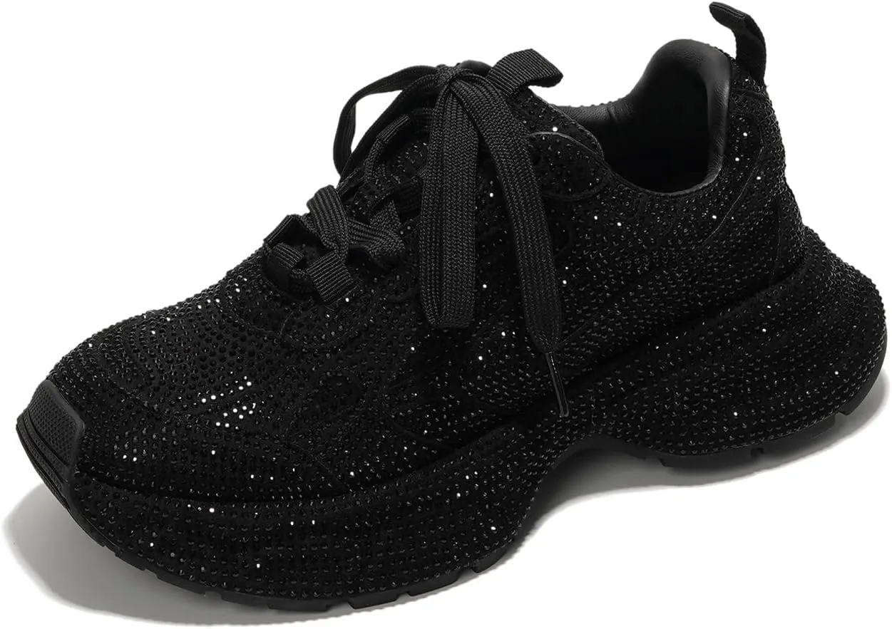 Cape Robbin Johanna Sneakers, Chunky Sneakers Women, Trendy Rhinestone Platform Sneakers, Chunky Black & White Sneakers Women