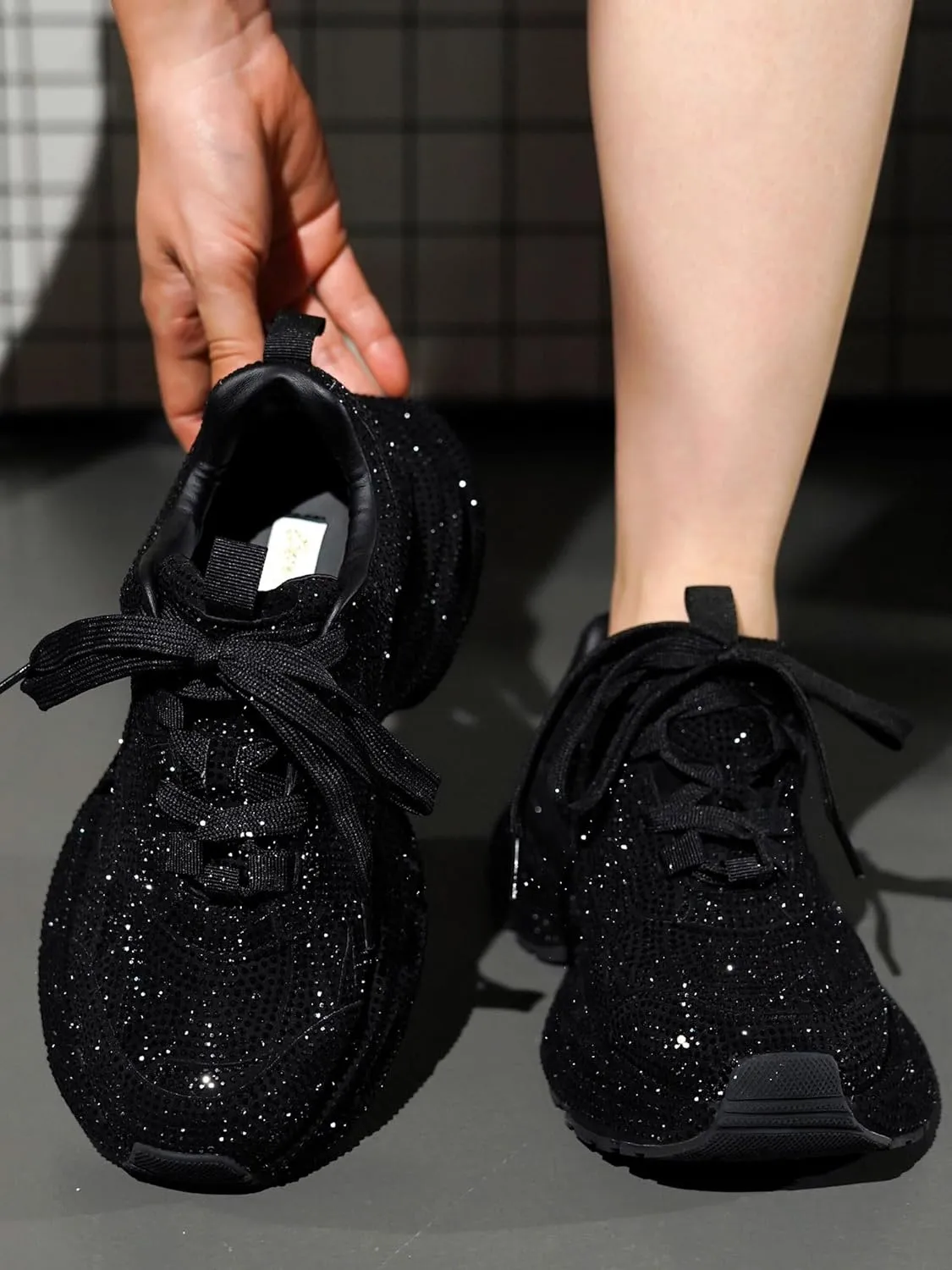 Cape Robbin Johanna Sneakers, Chunky Sneakers Women, Trendy Rhinestone Platform Sneakers, Chunky Black & White Sneakers Women