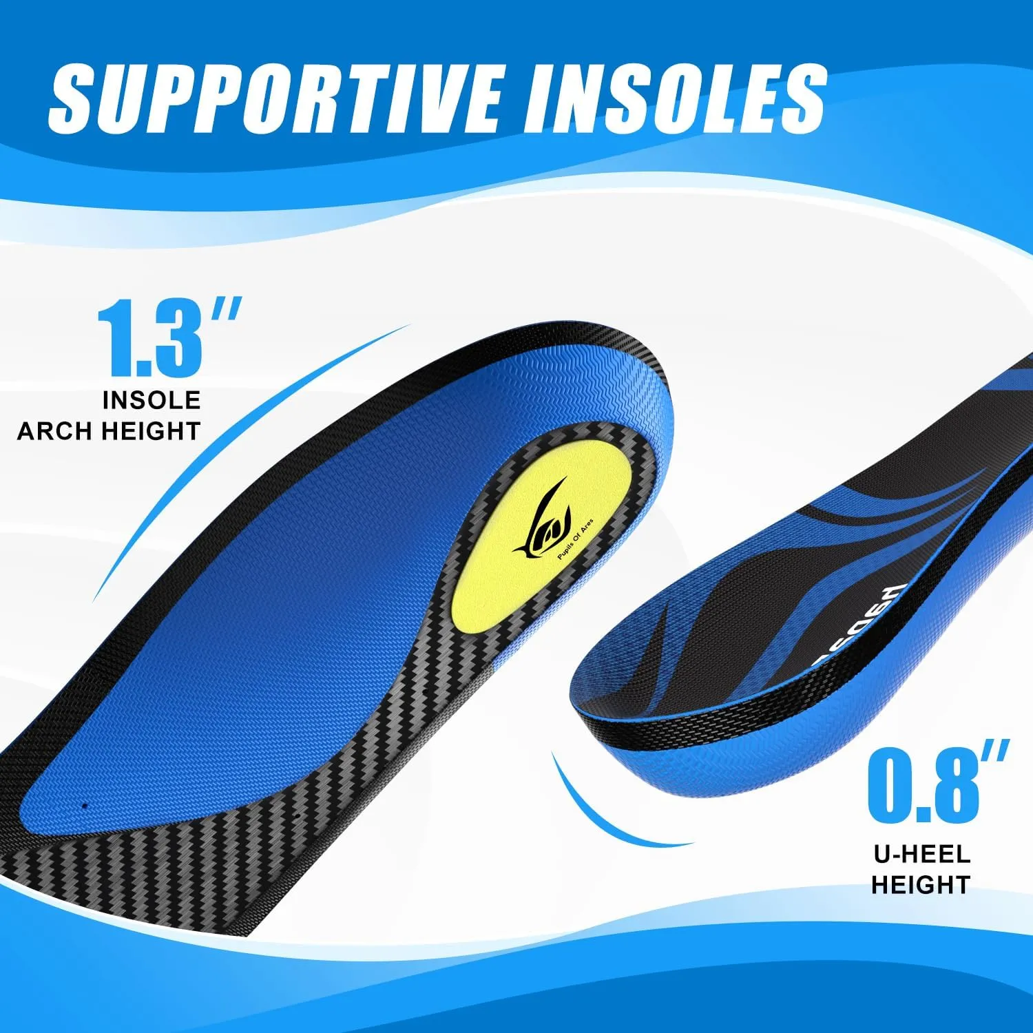 Carbon Fiber Insole with Arch Support for Long Periods of Standing, Jogging, Hiking and Other Outdoor Sports, as Well as a Work Boot Insole. (Blue, M：9.5/10丨W：10.5/11（290mm）)