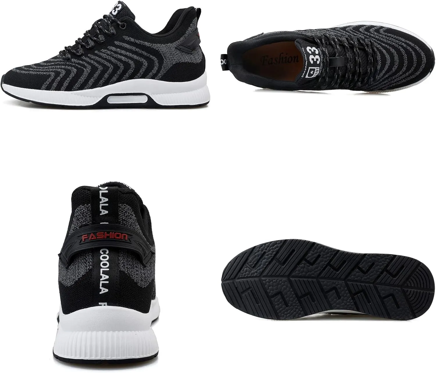 CERYTHRINA Men Elevator Sneakers Invisible Height Increasing Elevator Shoes Sports Shoes 2.36 Inches Breathable Lace up Sneakers