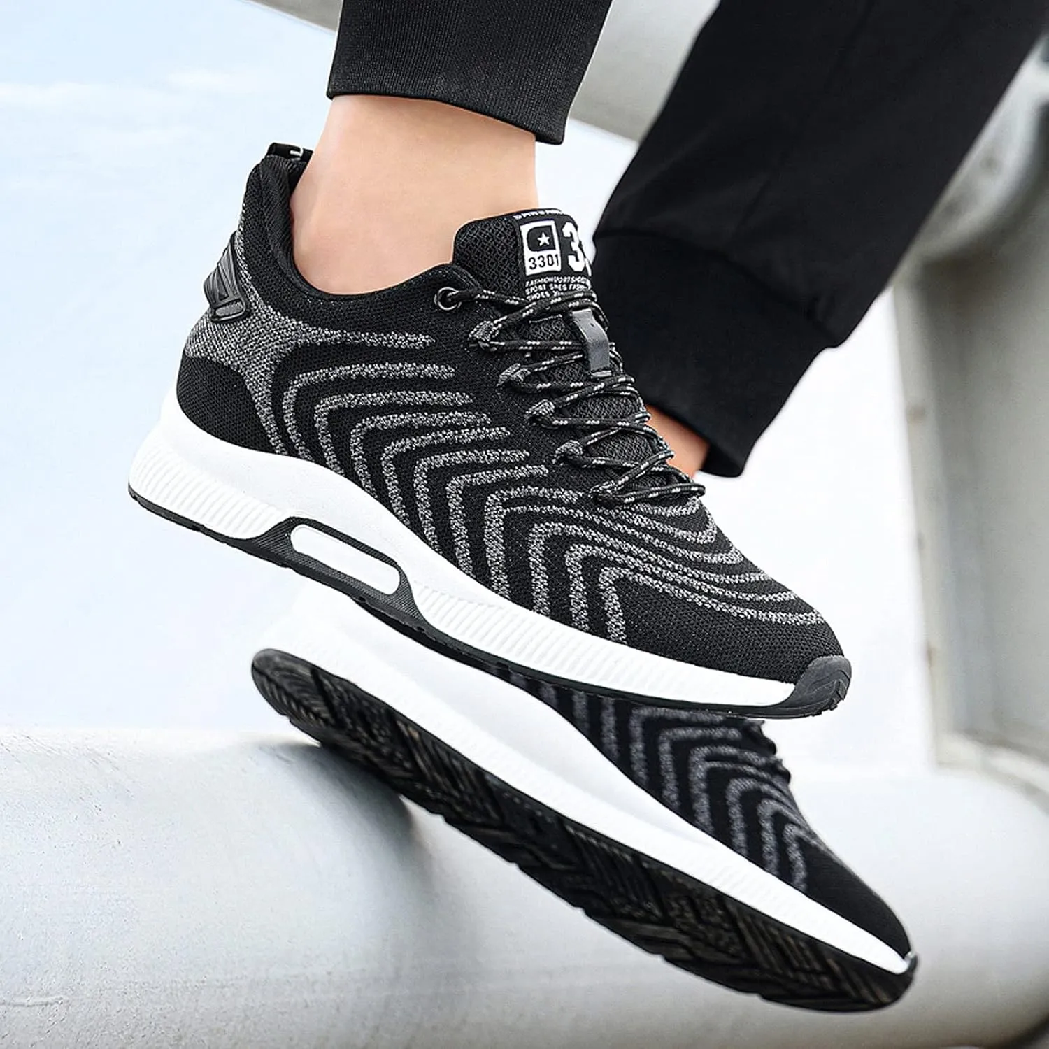 CERYTHRINA Men Elevator Sneakers Invisible Height Increasing Elevator Shoes Sports Shoes 2.36 Inches Breathable Lace up Sneakers