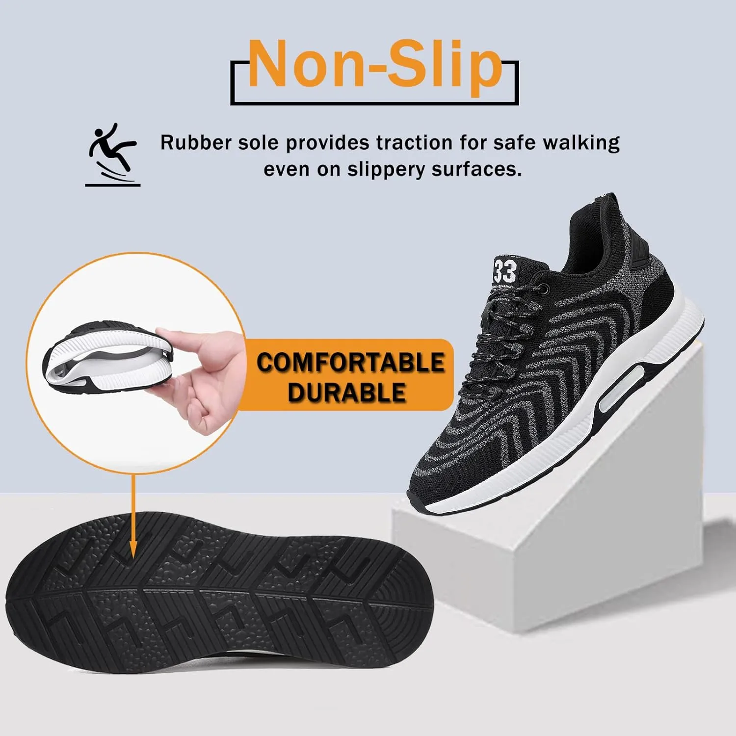CERYTHRINA Men Elevator Sneakers Invisible Height Increasing Elevator Shoes Sports Shoes 2.36 Inches Breathable Lace up Sneakers