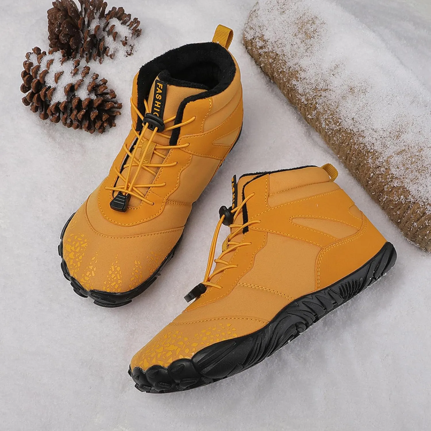 CERYTHRINA Men Women Barefoot Shoes Winter Wide Toe Box Walking Boots Plush Lined Warm Snow Boots Outdoor Anti-Slip Ankle Boots