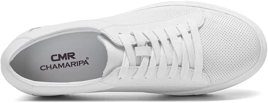 CHAMARIPA Hidden Heel Premium Leather Height Increase Low-Top Skate Shoes Men's Invisible Height Increasing Elevator Casual Fashion Sneaker