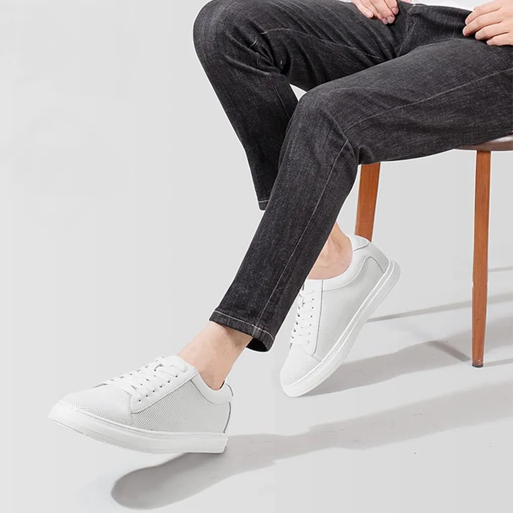 CHAMARIPA Hidden Heel Premium Leather Height Increase Low-Top Skate Shoes Men's Invisible Height Increasing Elevator Casual Fashion Sneaker