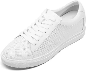 CHAMARIPA Hidden Heel Premium Leather Height Increase Low-Top Skate Shoes Men's Invisible Height Increasing Elevator Casual Fashion Sneaker